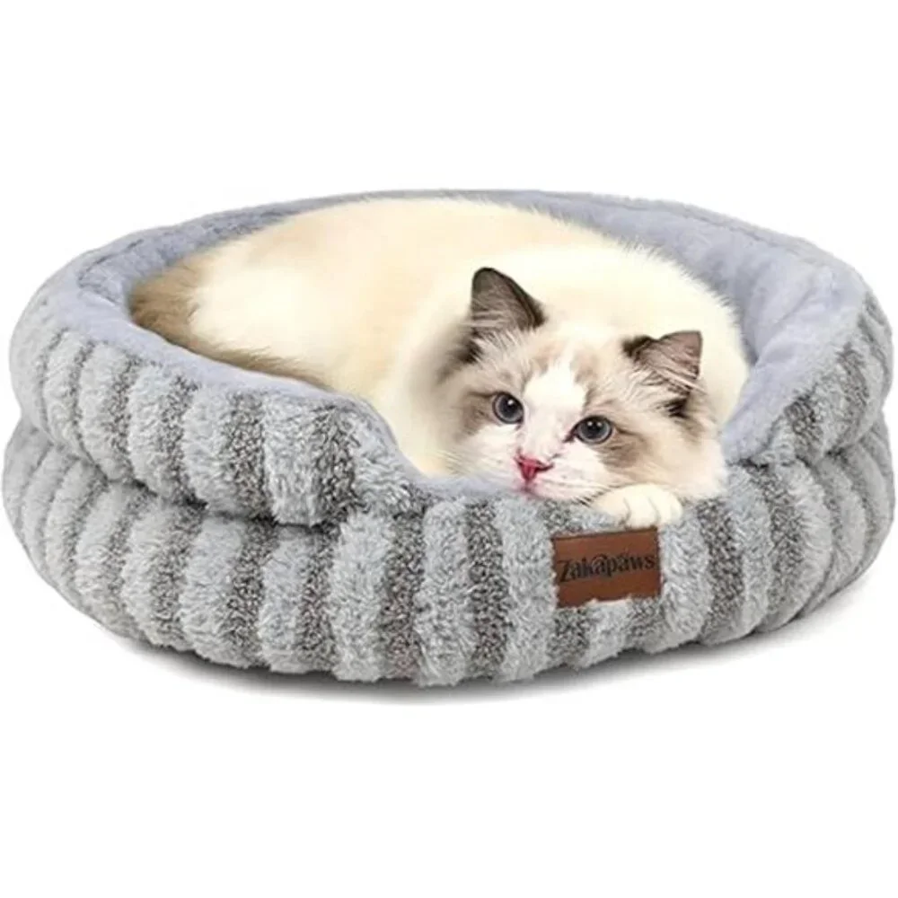 Cat Bed Kitten Bed - Washable Round Cat Beds for Indoor Cats, Soft Corduroy